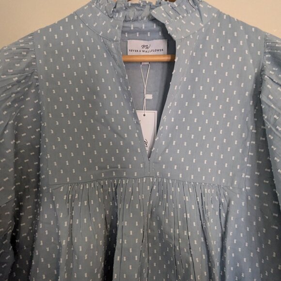 Never A Wallflower - Swiss Dot High Neck Puff Sleeve Minidress NWT - Size L - Picture 4 of 12